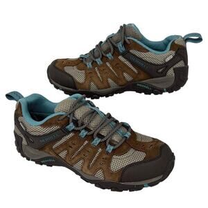 Merrell Accentor Hiking Sneaker Womens Size 8.5 Brown Blue Leather NO INSOLES